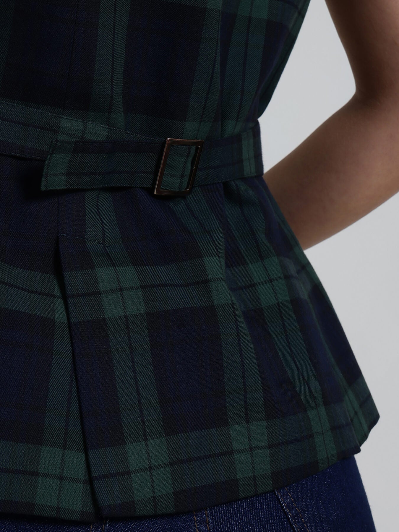 Cotton Checkered Waistcoat - Blue