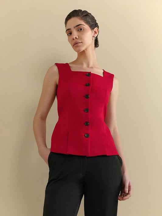 Square Neck Waistcoat - Red