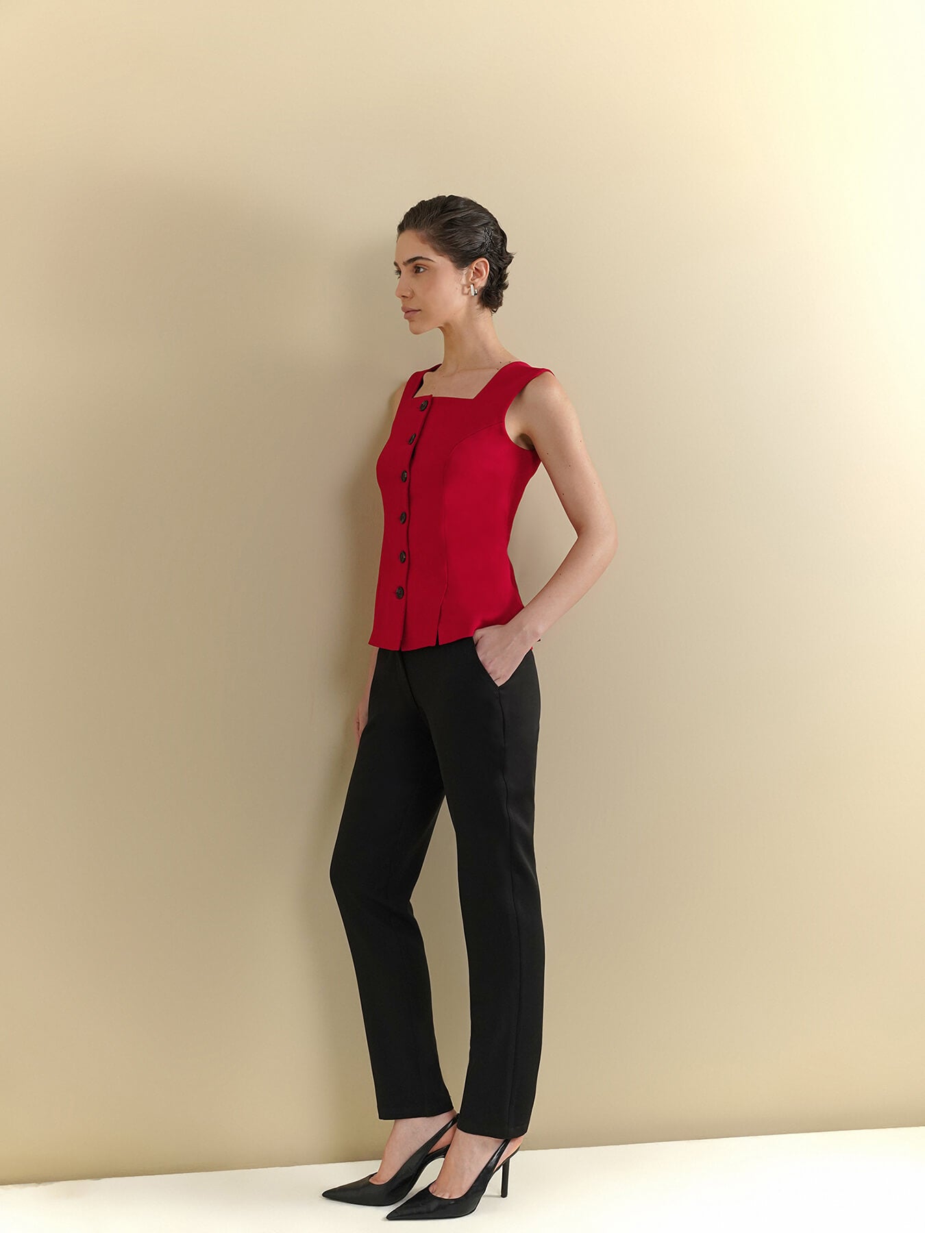 Square Neck Waistcoat - Red
