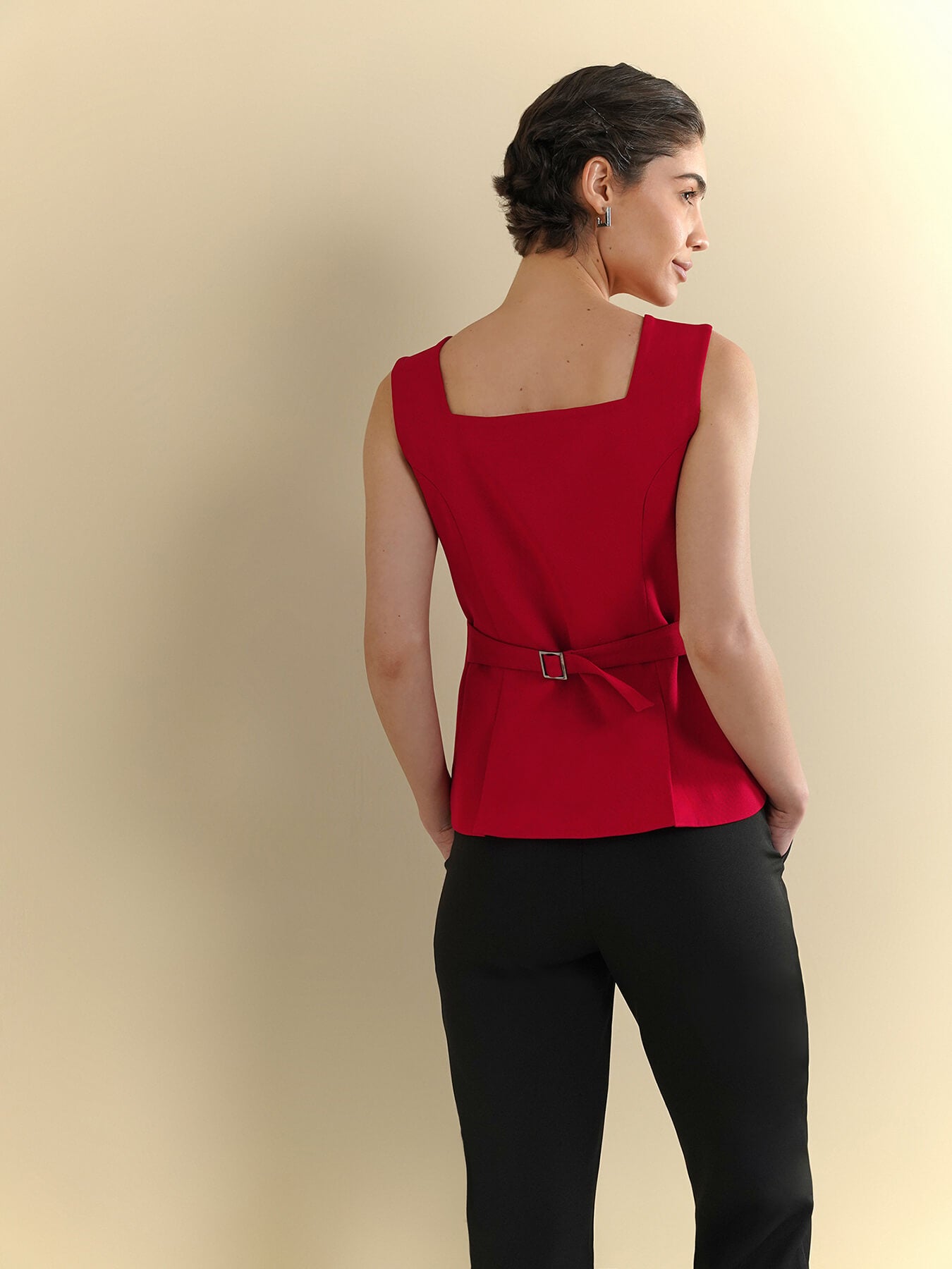 Square Neck Waistcoat - Red