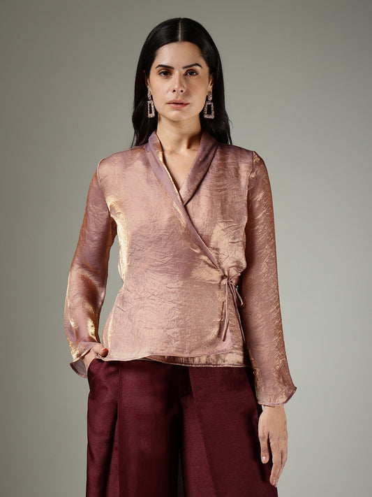 V-Neck Tie-Up Top - Mauve-STORE-SKU