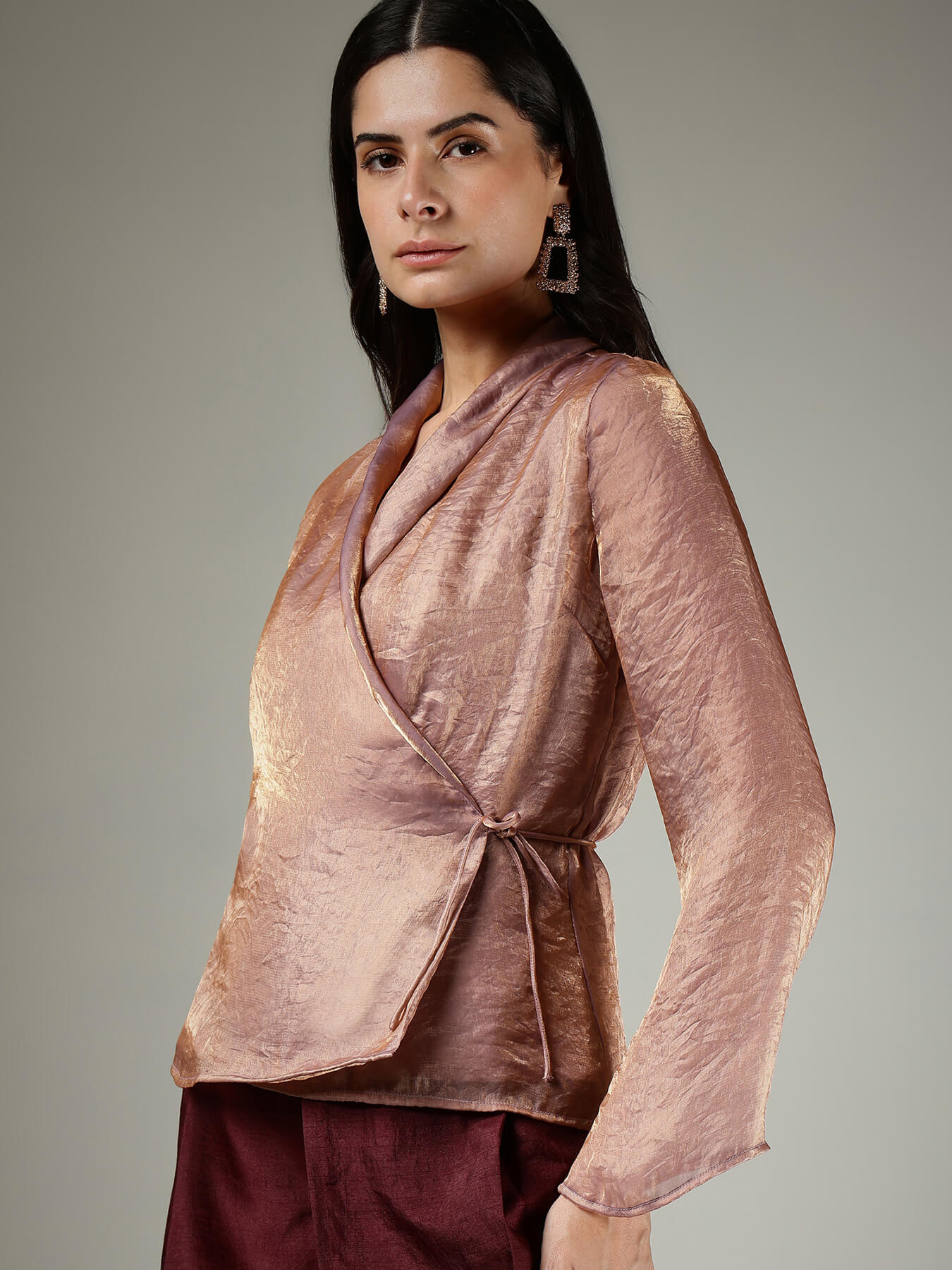 V-Neck Tie-Up Top - Mauve-STORE-SKU