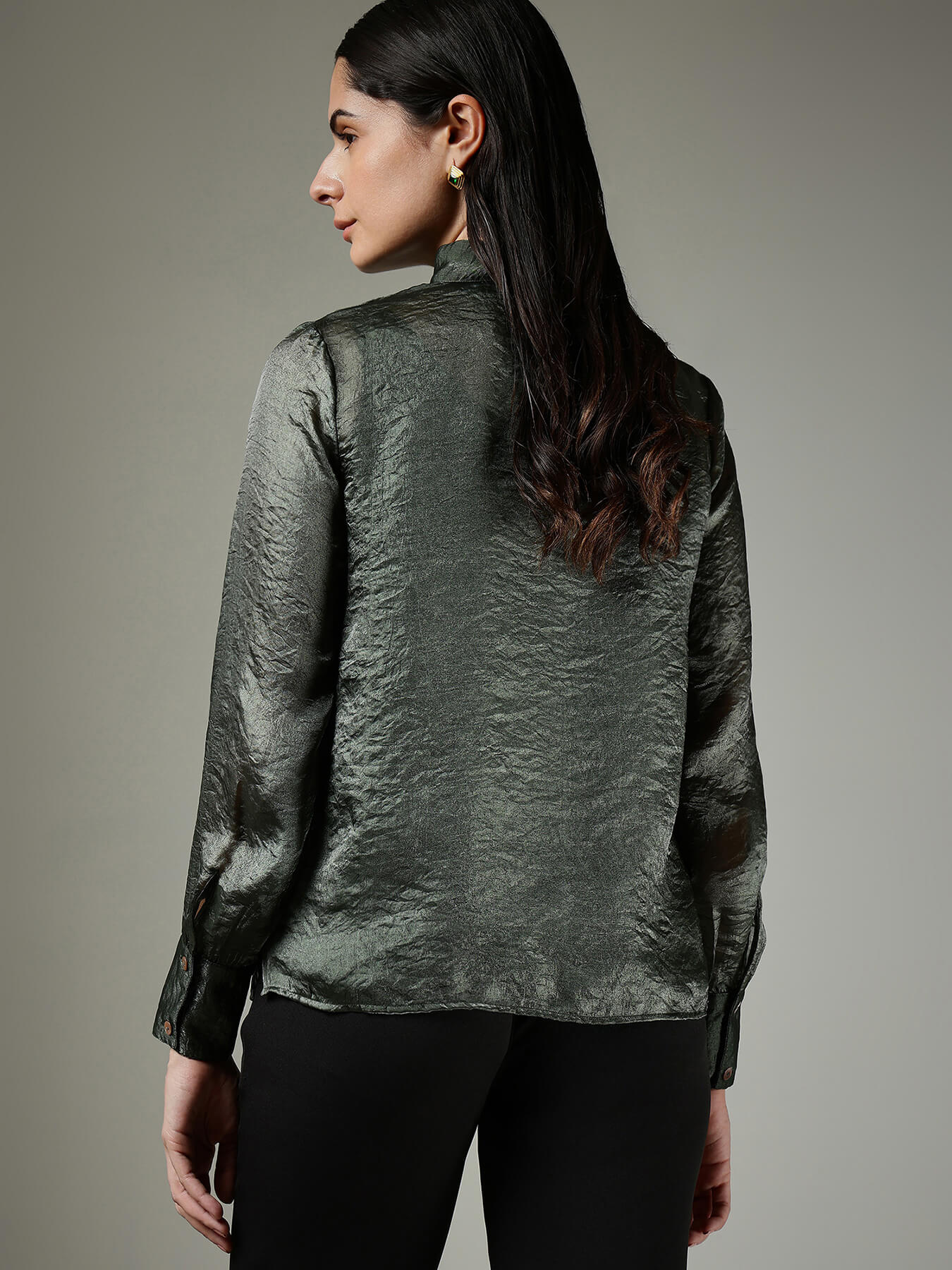 Silk High Neck Top - Green