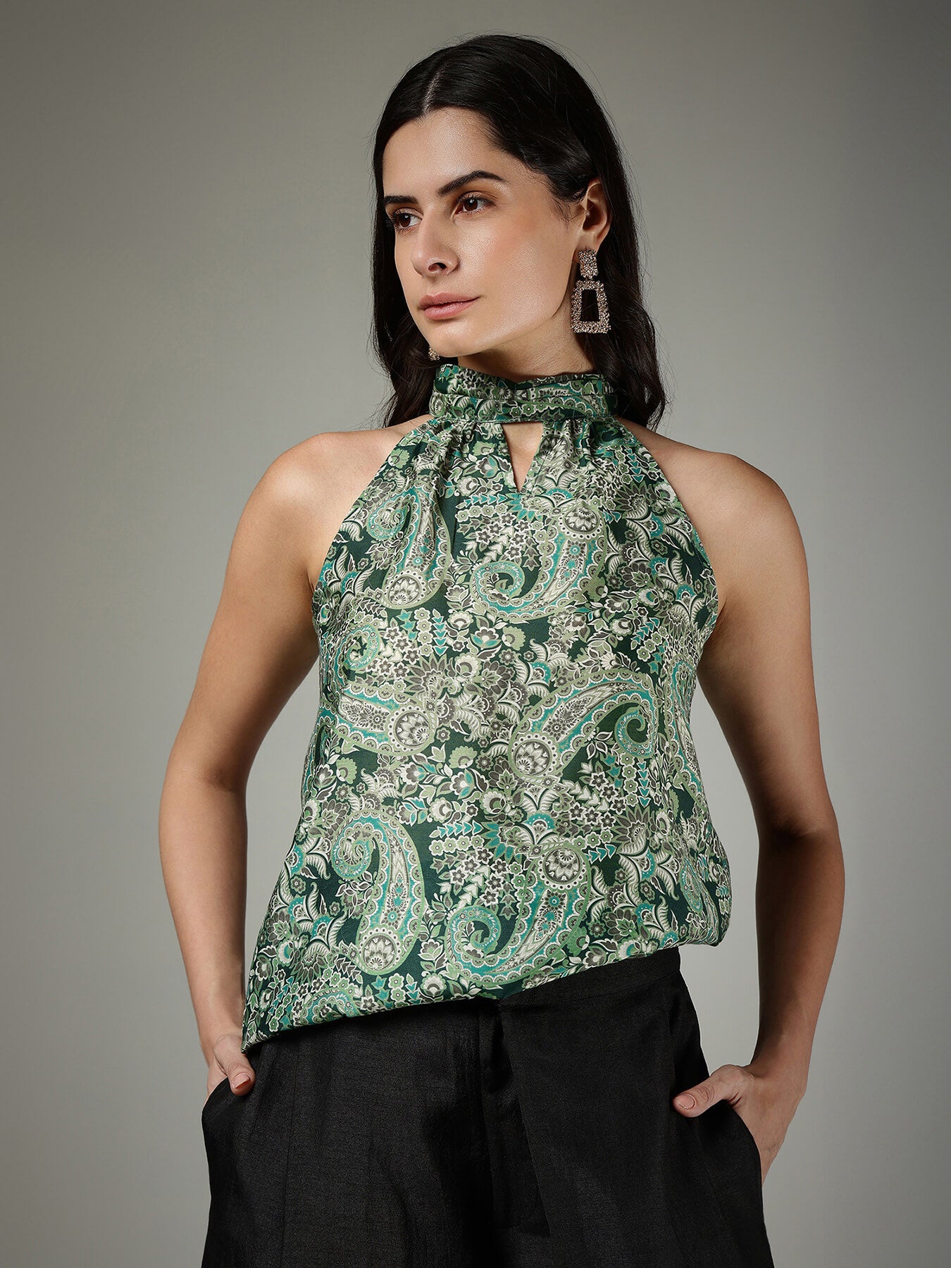 Paisley Halter Neck Top - Green