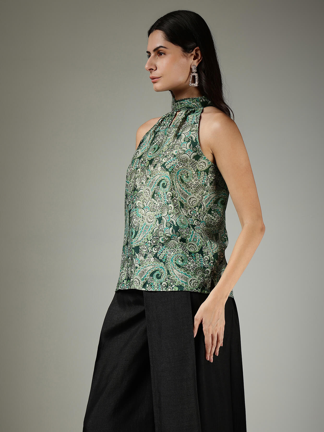 Paisley Halter Neck Top - Green