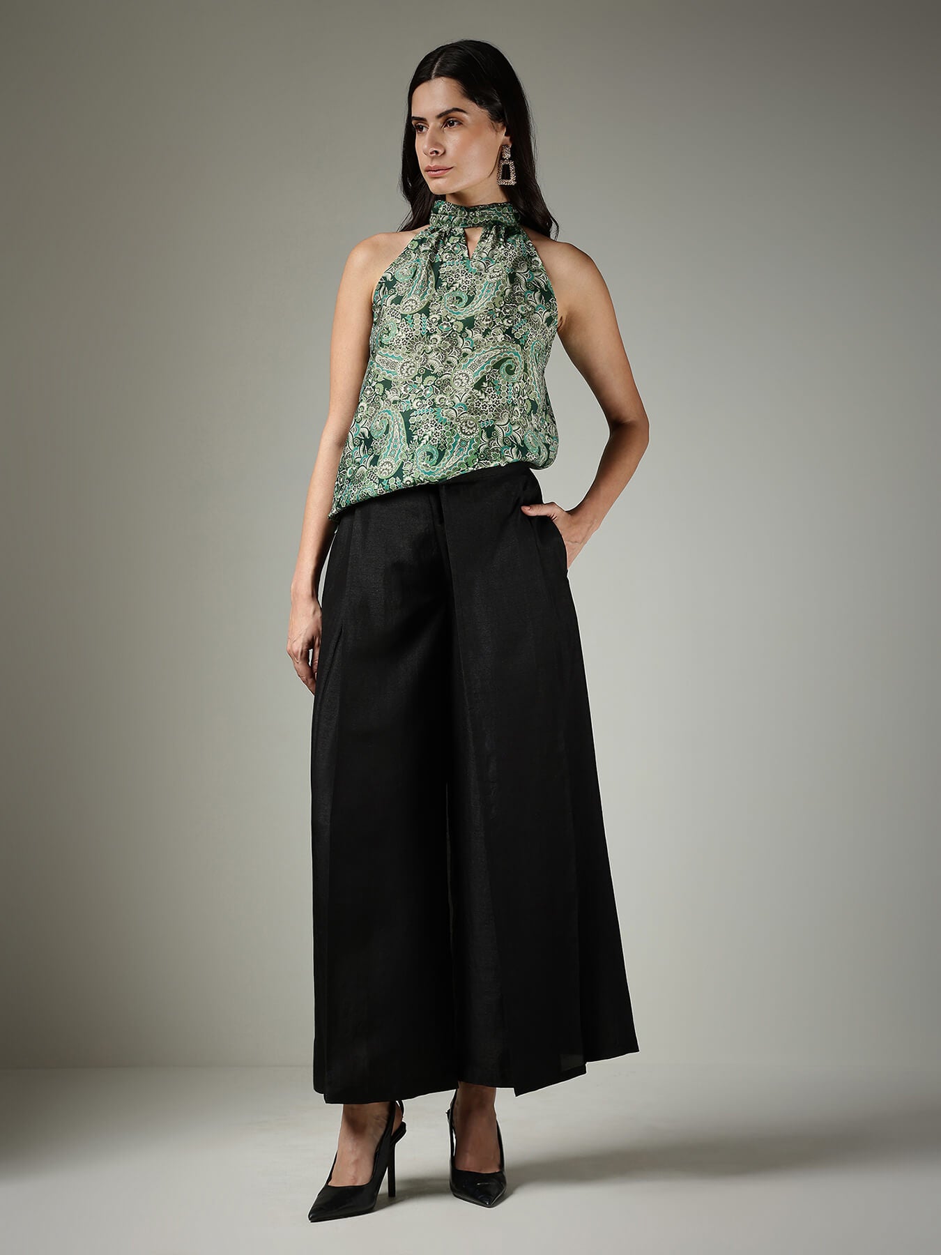 Paisley Halter Neck Top - Green