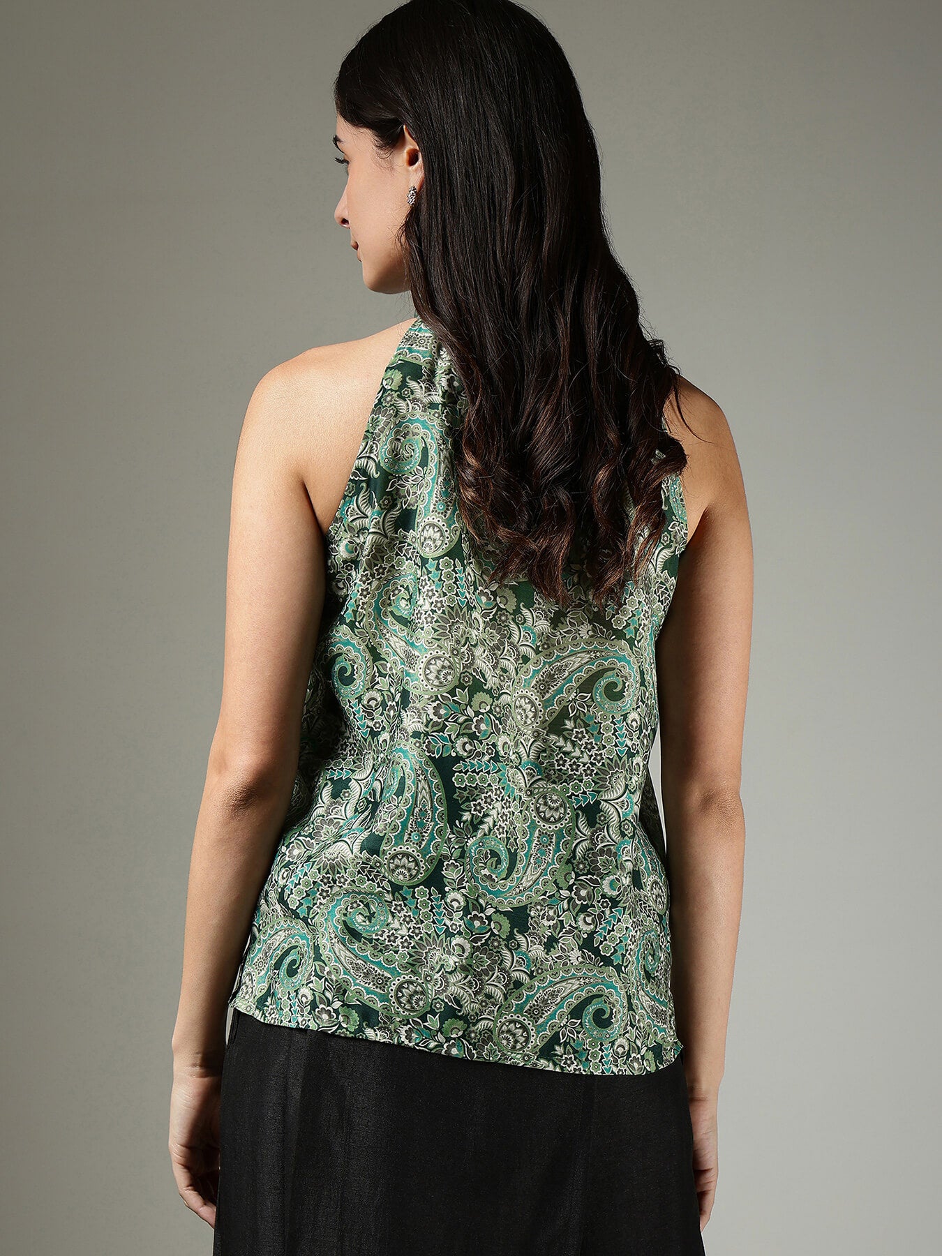 Paisley Halter Neck Top - Green