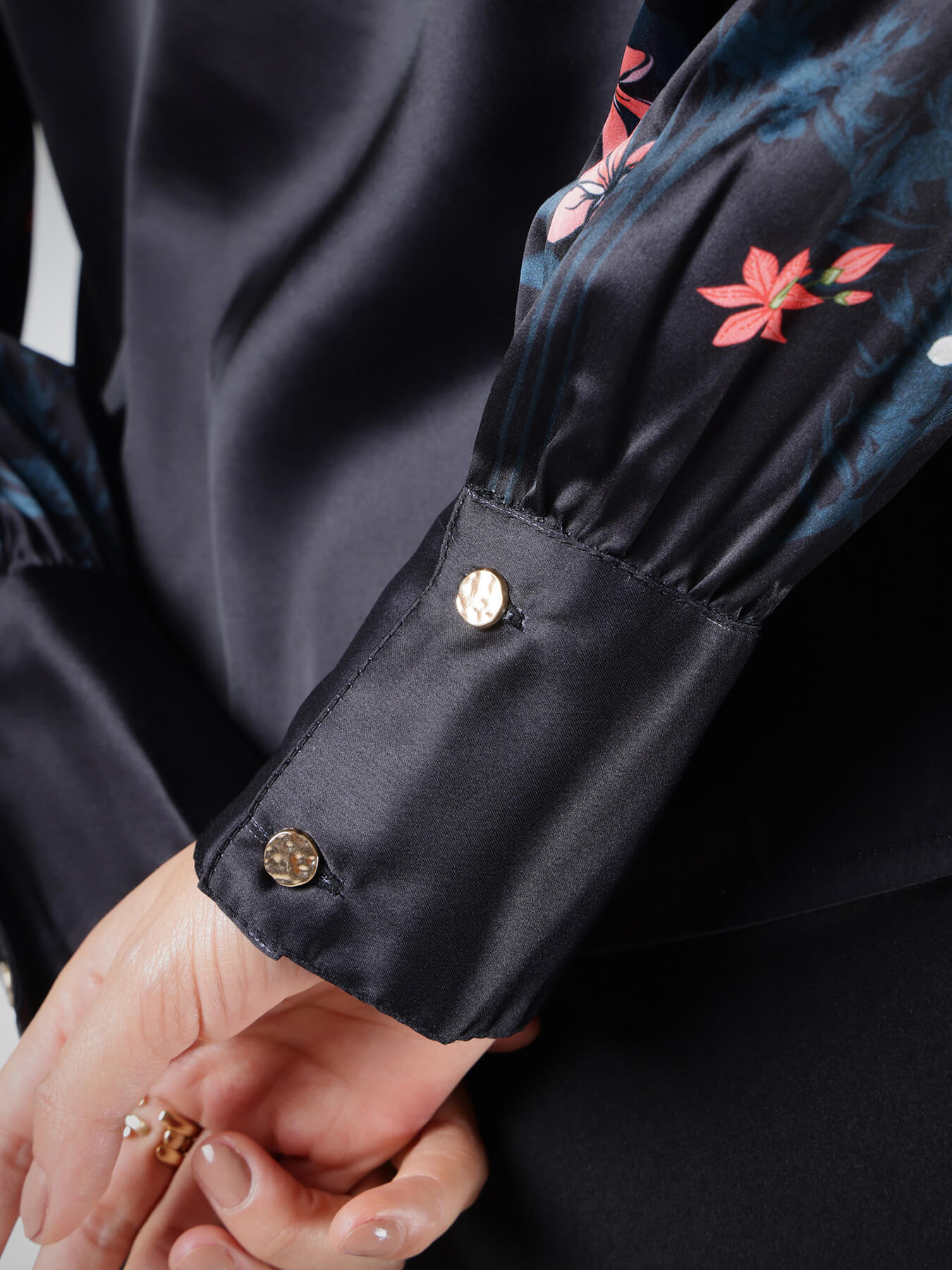 Satin Floral Top - Black