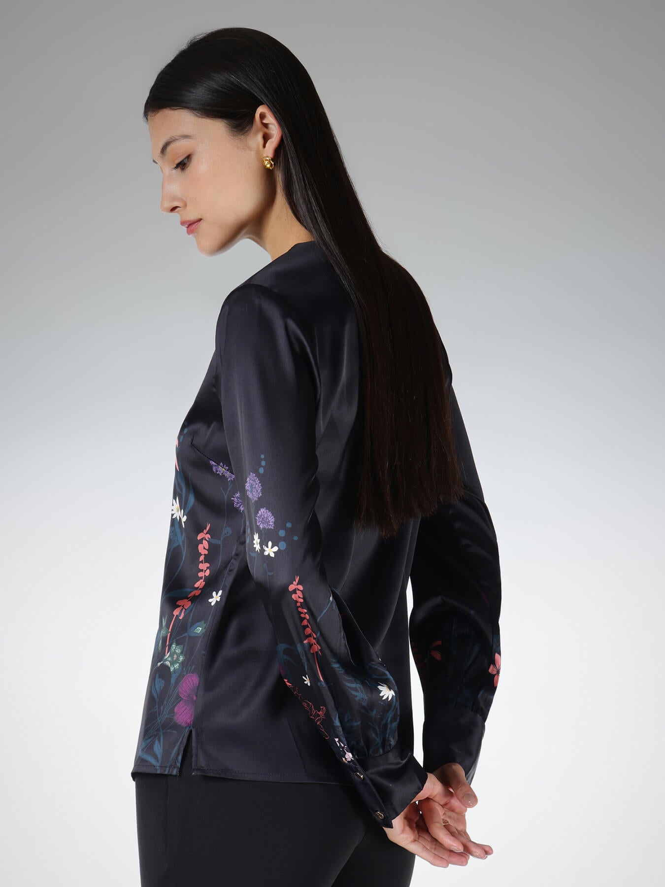Satin Floral Top - Black