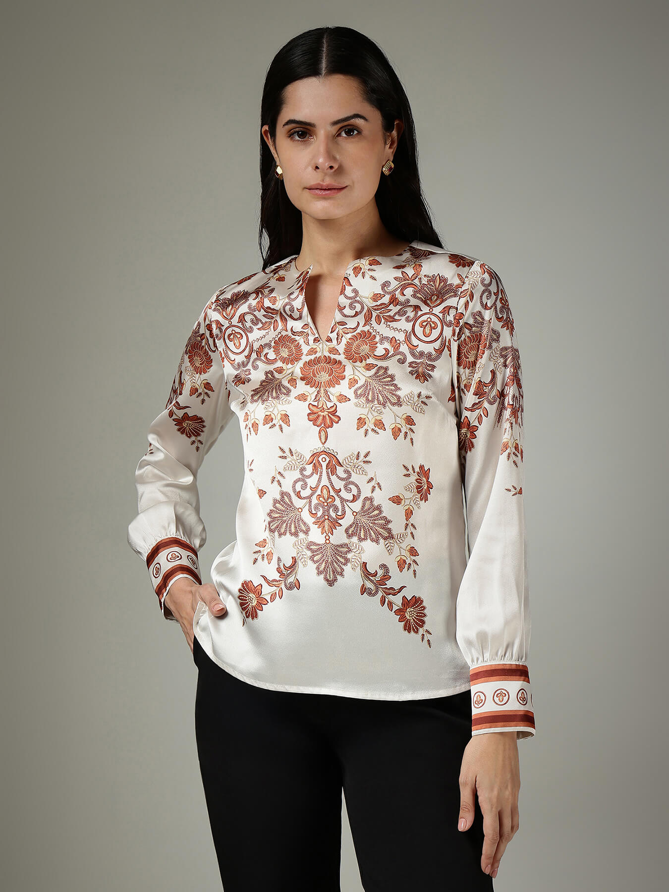 Satin Floral Top - Off White
