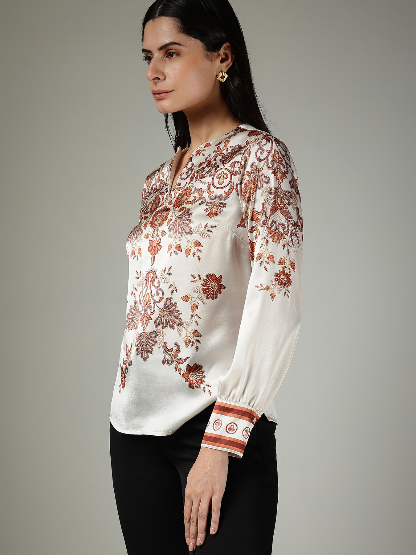 Satin Floral Top - Off White