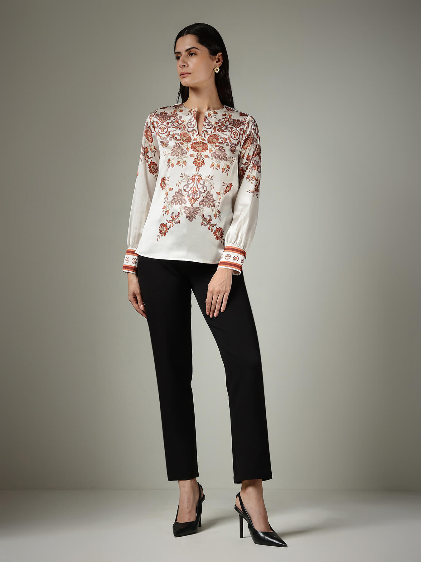 Satin Floral Top - Off White