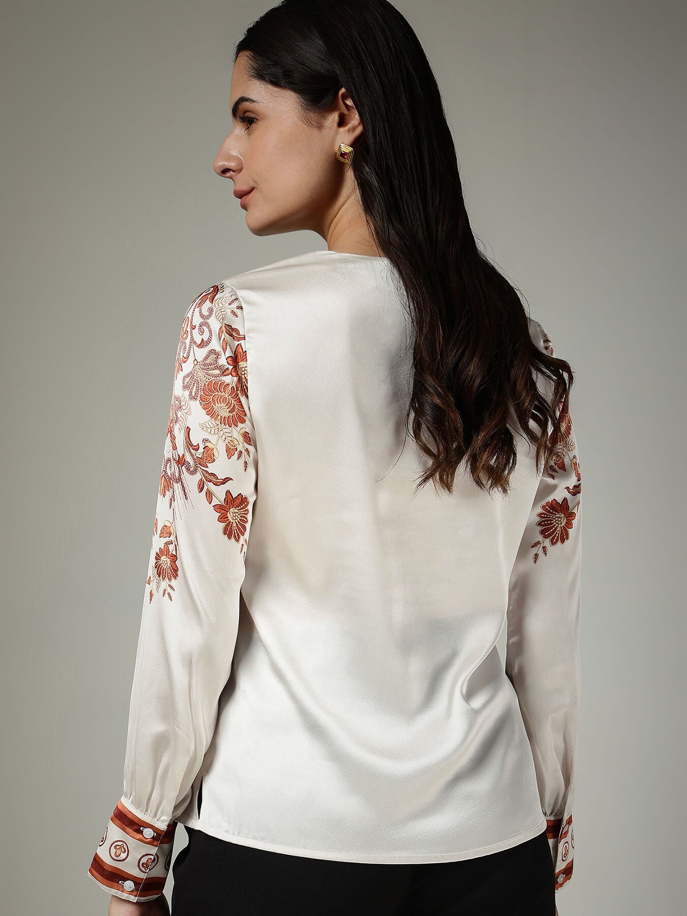 Satin Floral Top - Off White