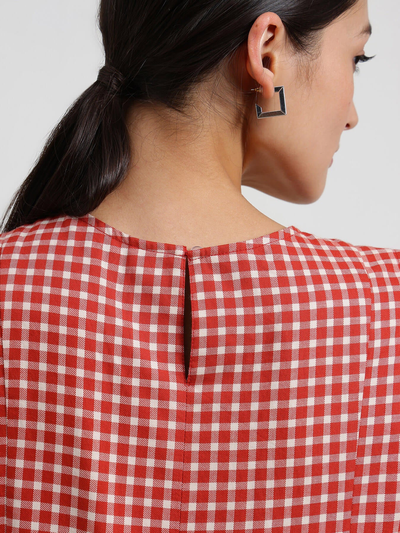 Cotton Gingham Peplum Top - Rust