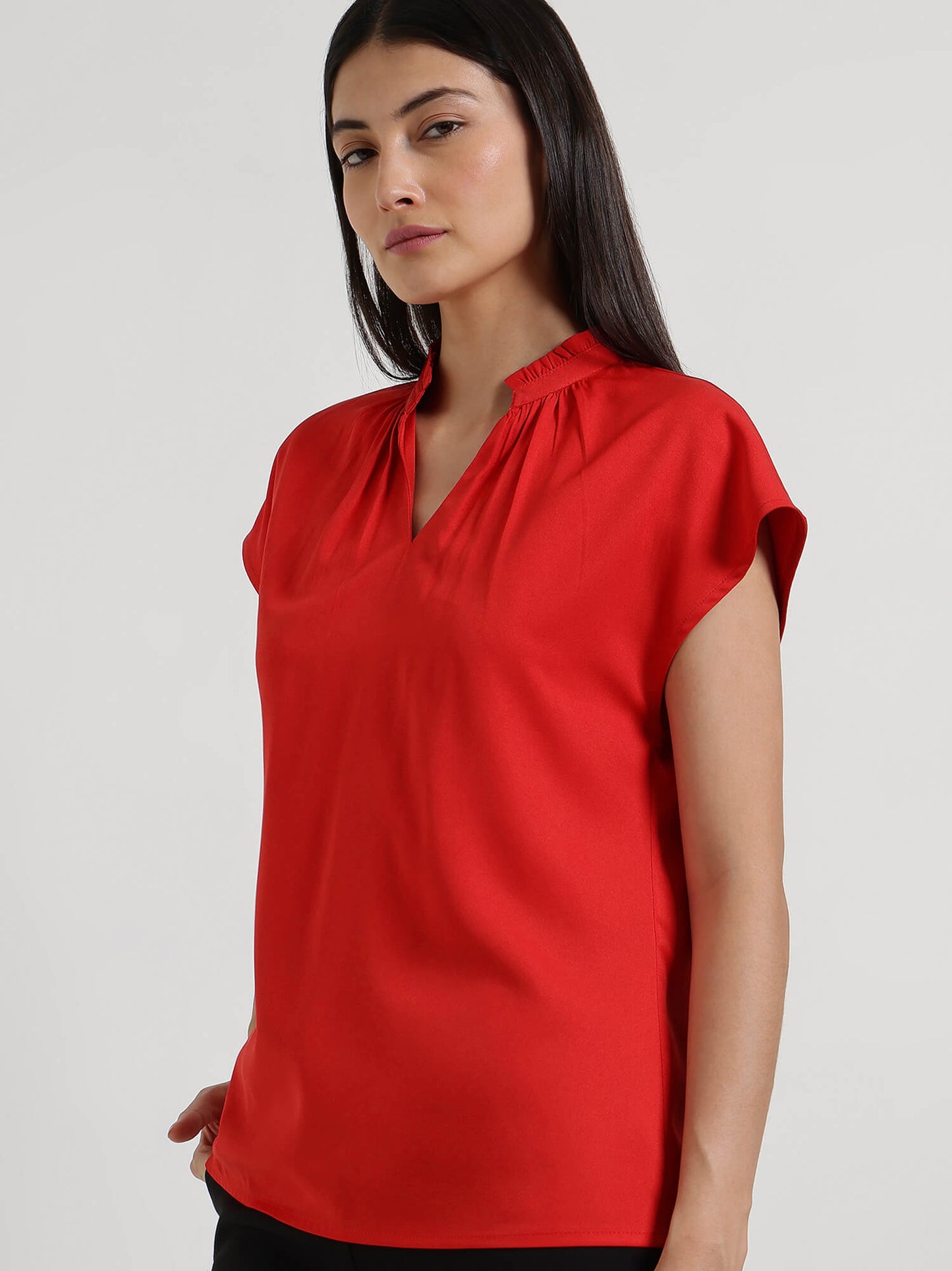 Mandarin Collar Top - Red
