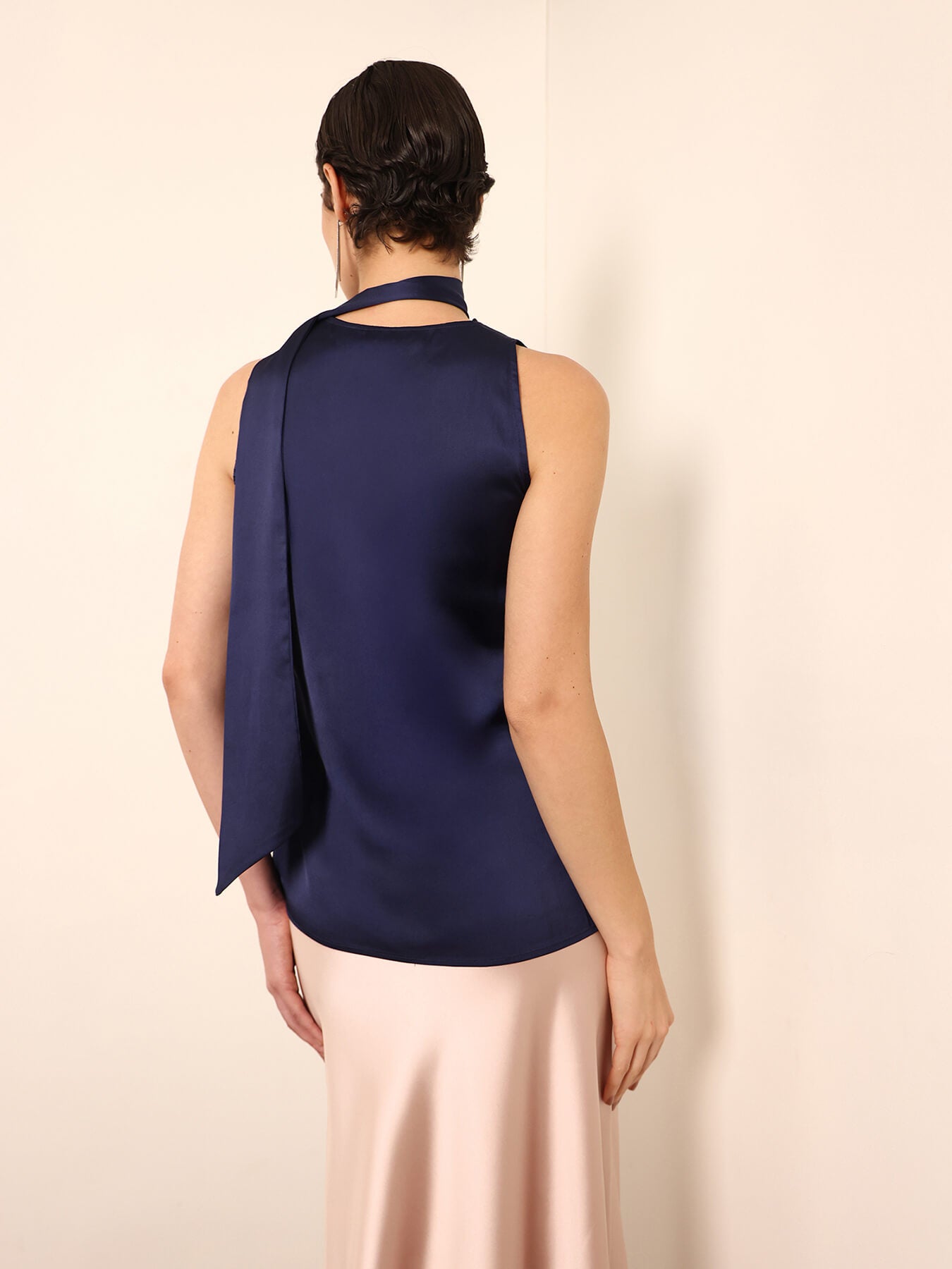 Satin Cowl Neck Top - Blue