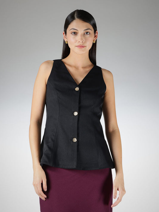 Peplum Style Waistcoat - Black