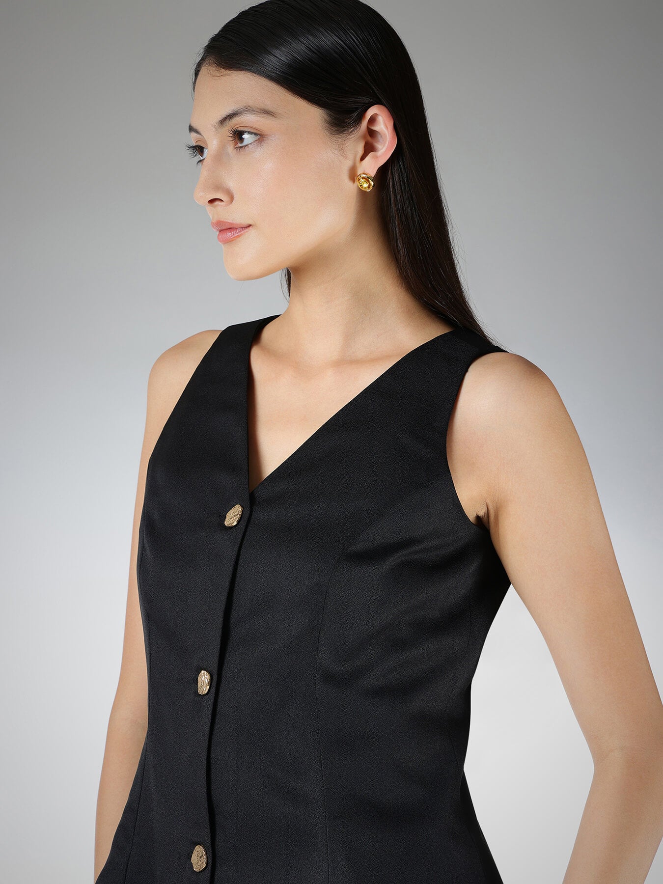Peplum Style Waistcoat - Black