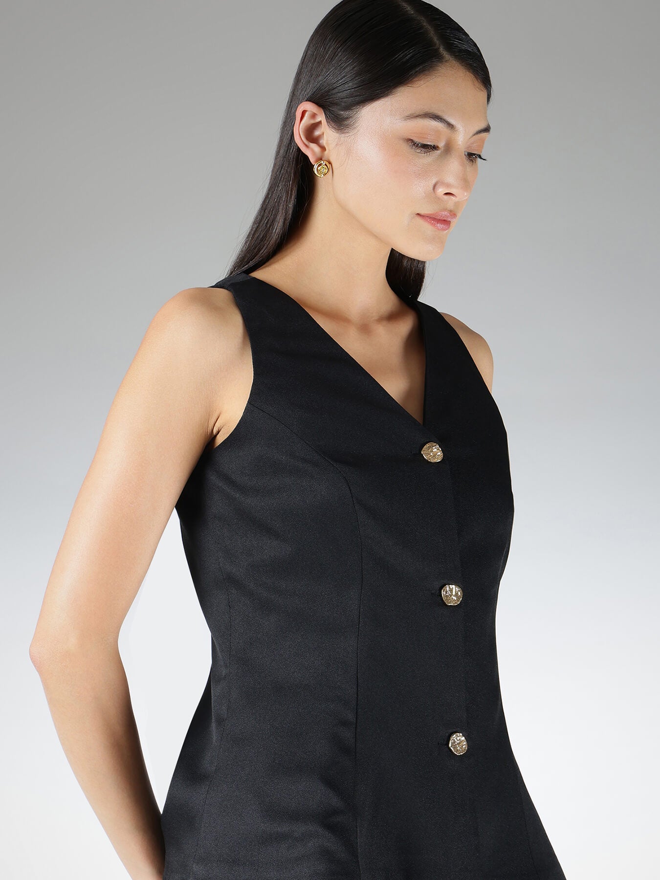 Peplum Style Waistcoat - Black