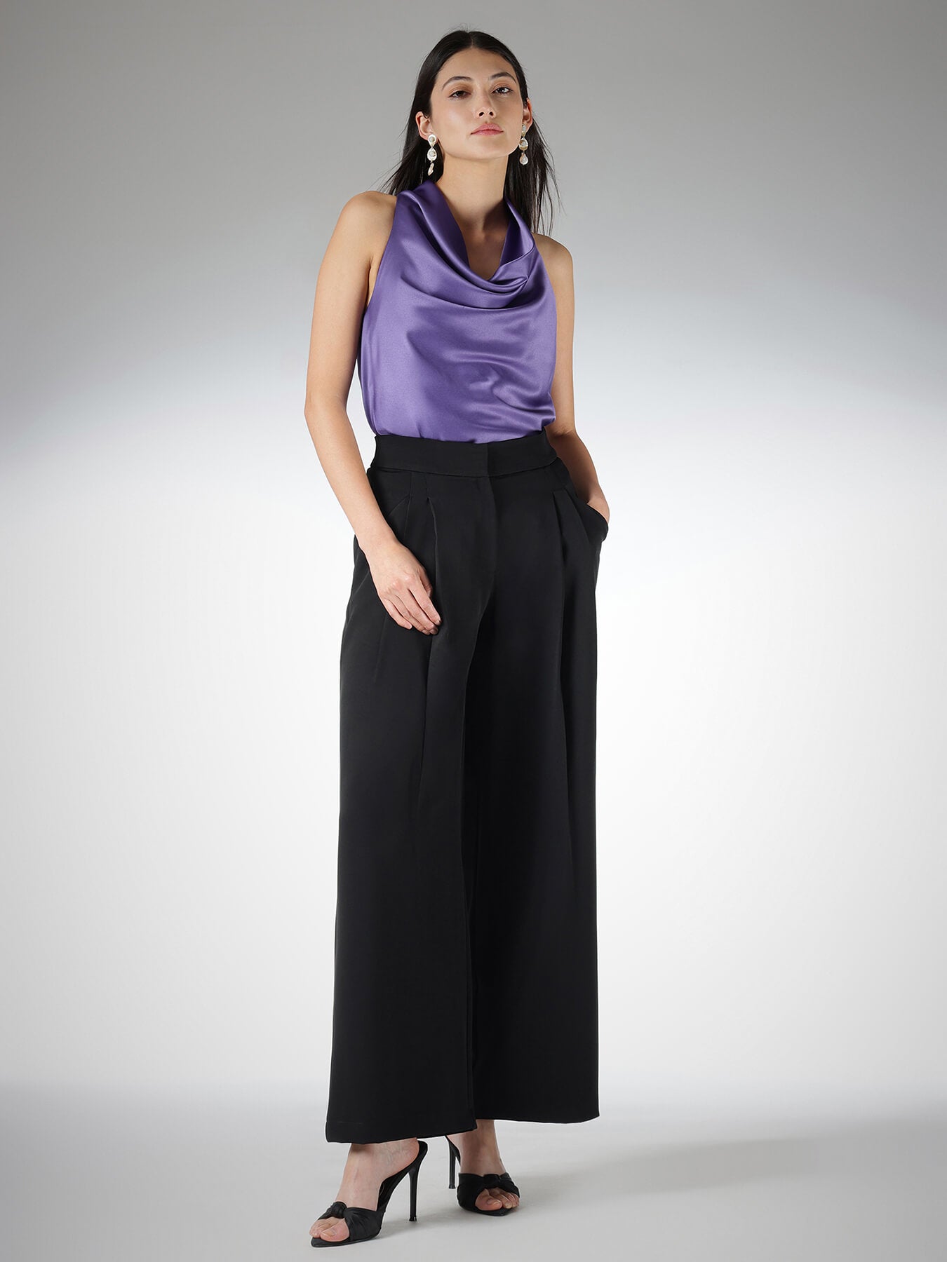 Satin Cowl Neck Top - Purple