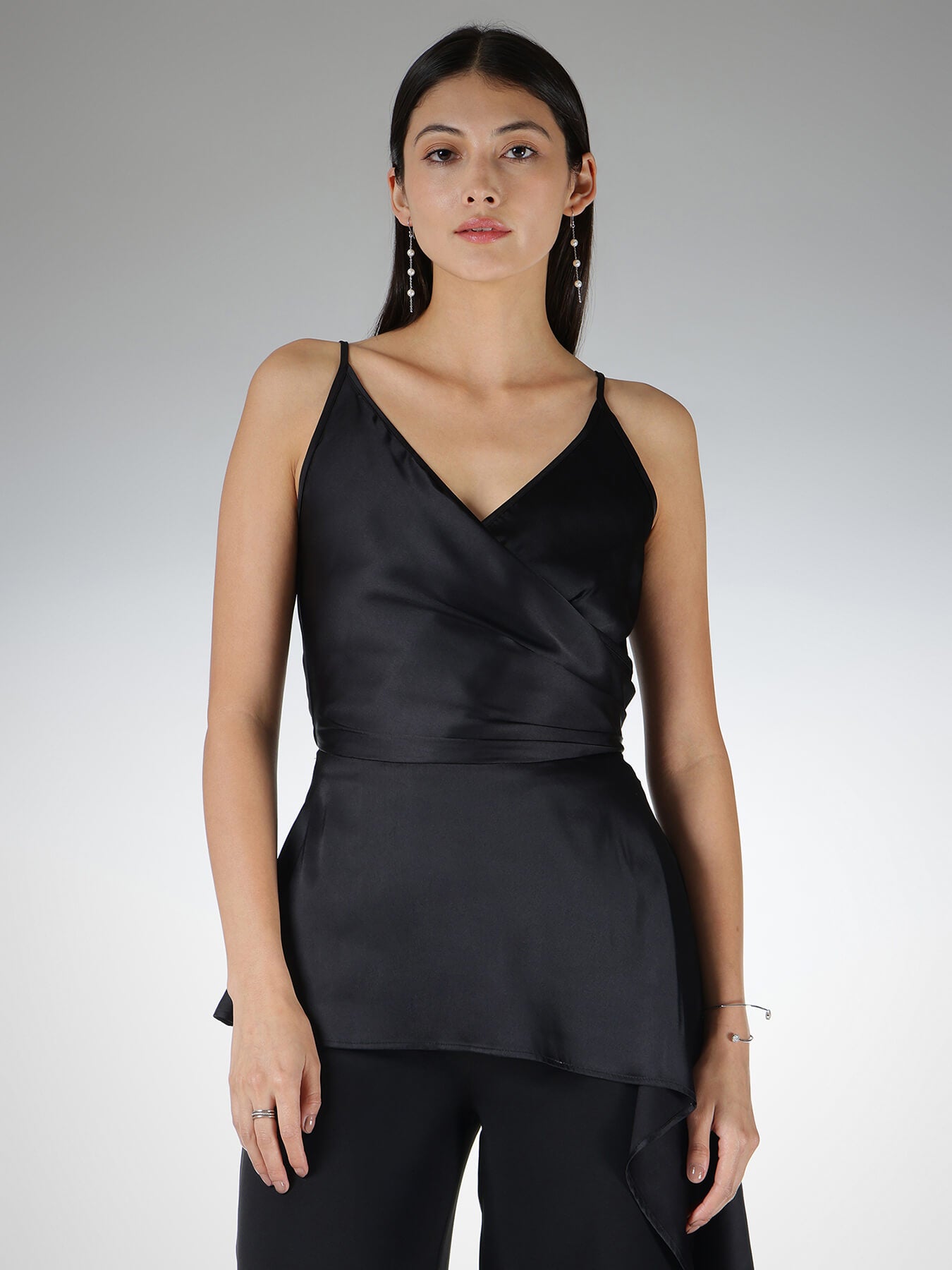 Satin Asymmetric Top - Black