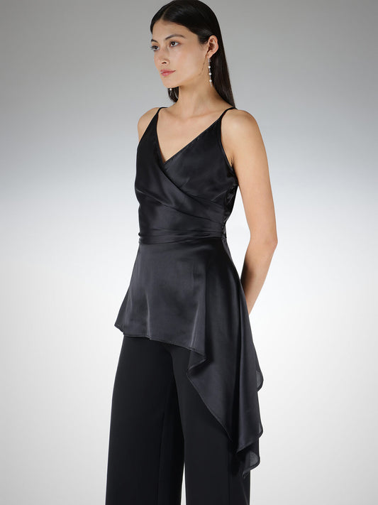 Satin Asymmetric Top - Black