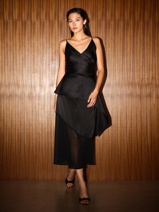 Satin Asymmetric Top - Black