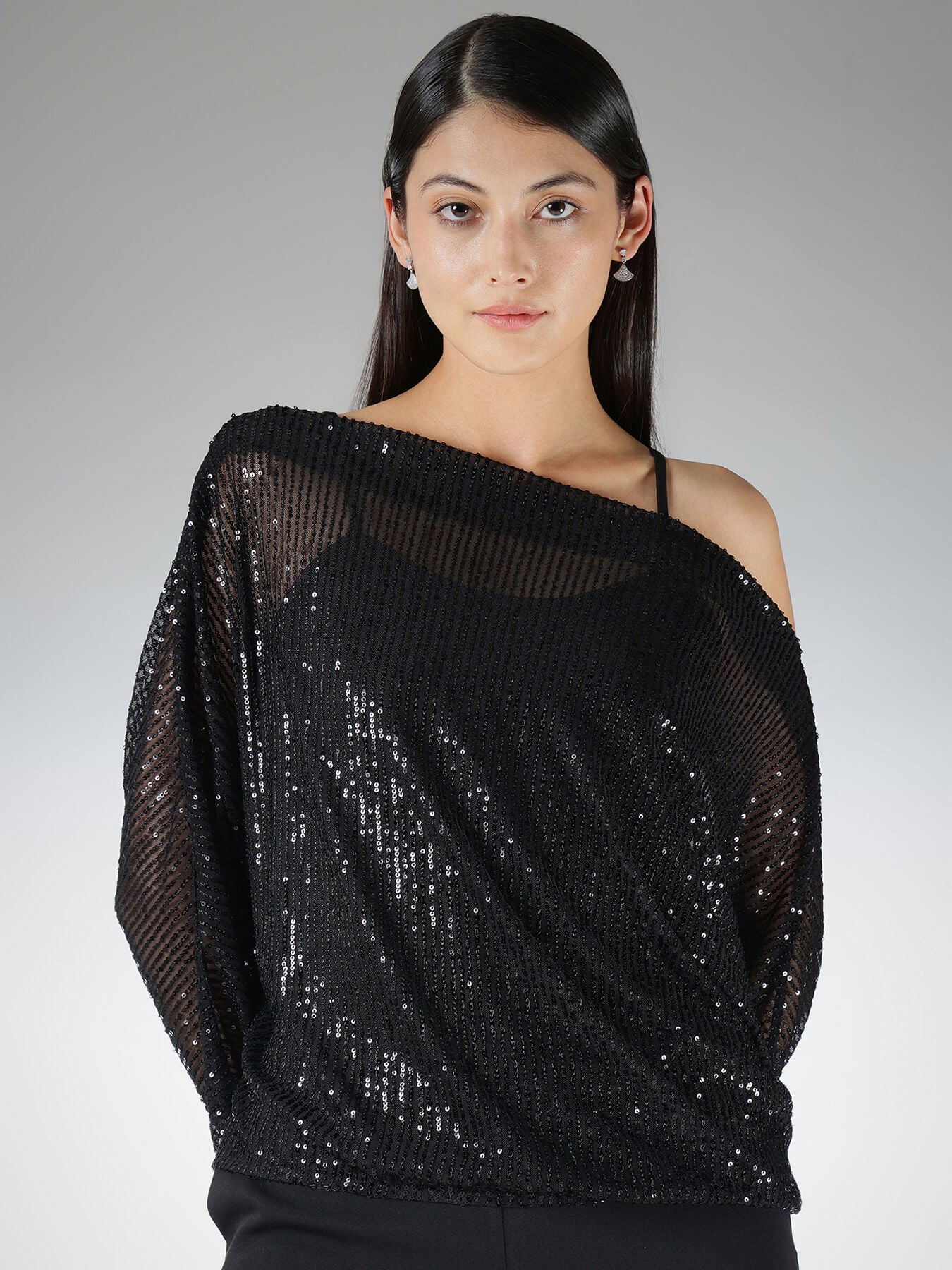 Sequin Kimono Top - Black