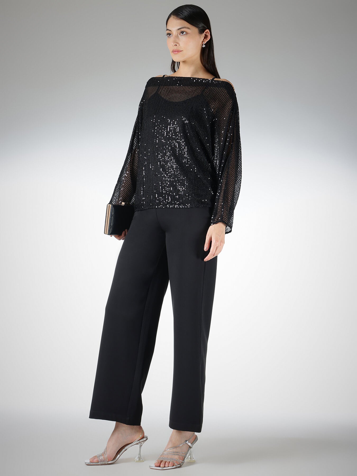 Sequin Kimono Top - Black