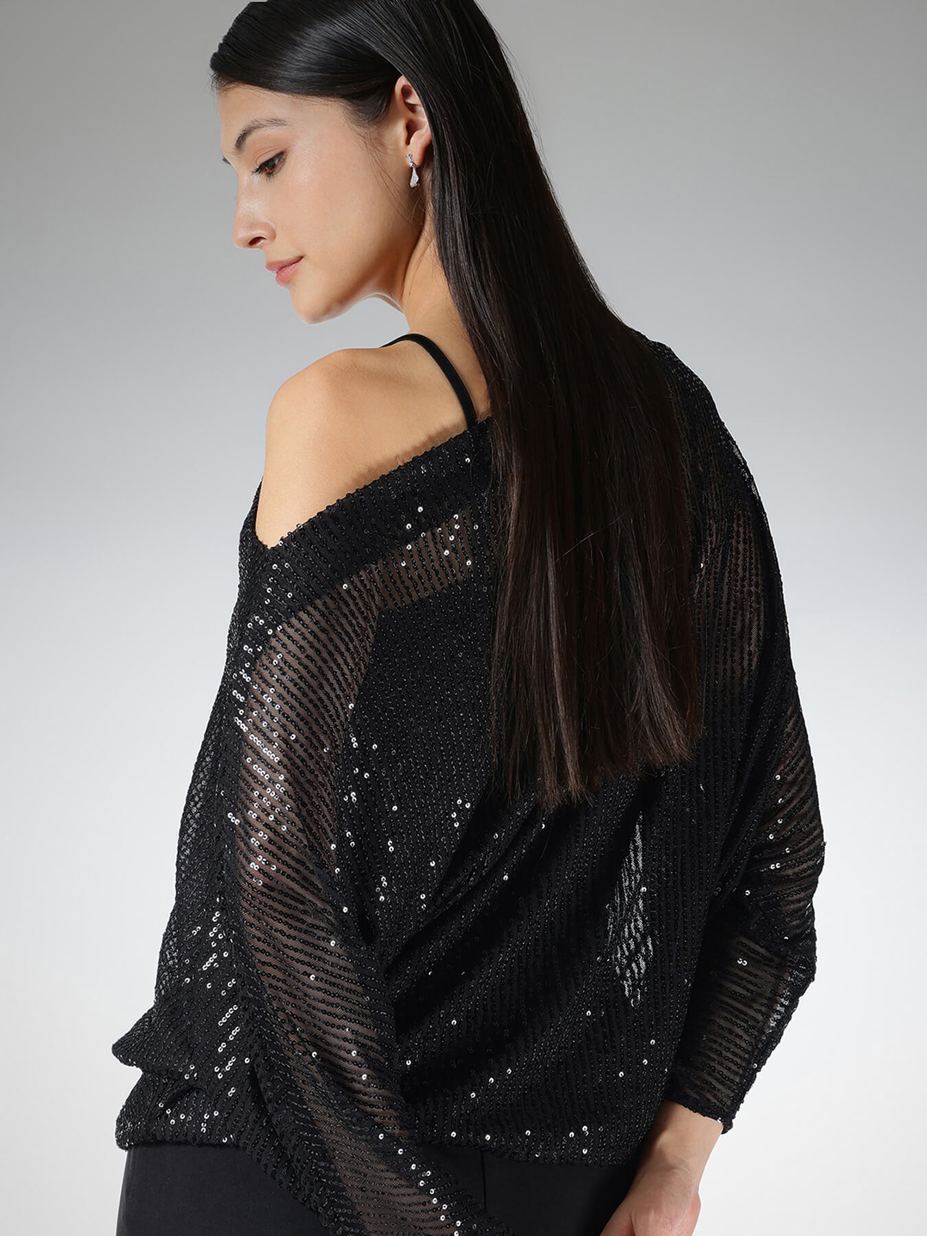 Sequin Kimono Top - Black