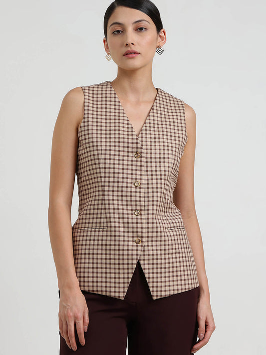 Gingham Waistcoat - Beige