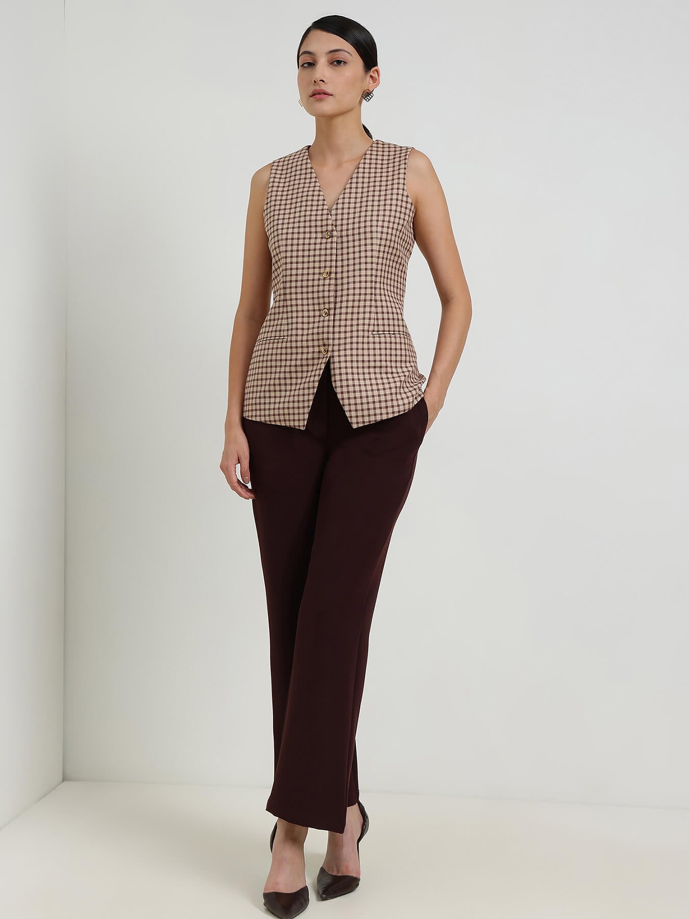 Gingham Waistcoat - Beige