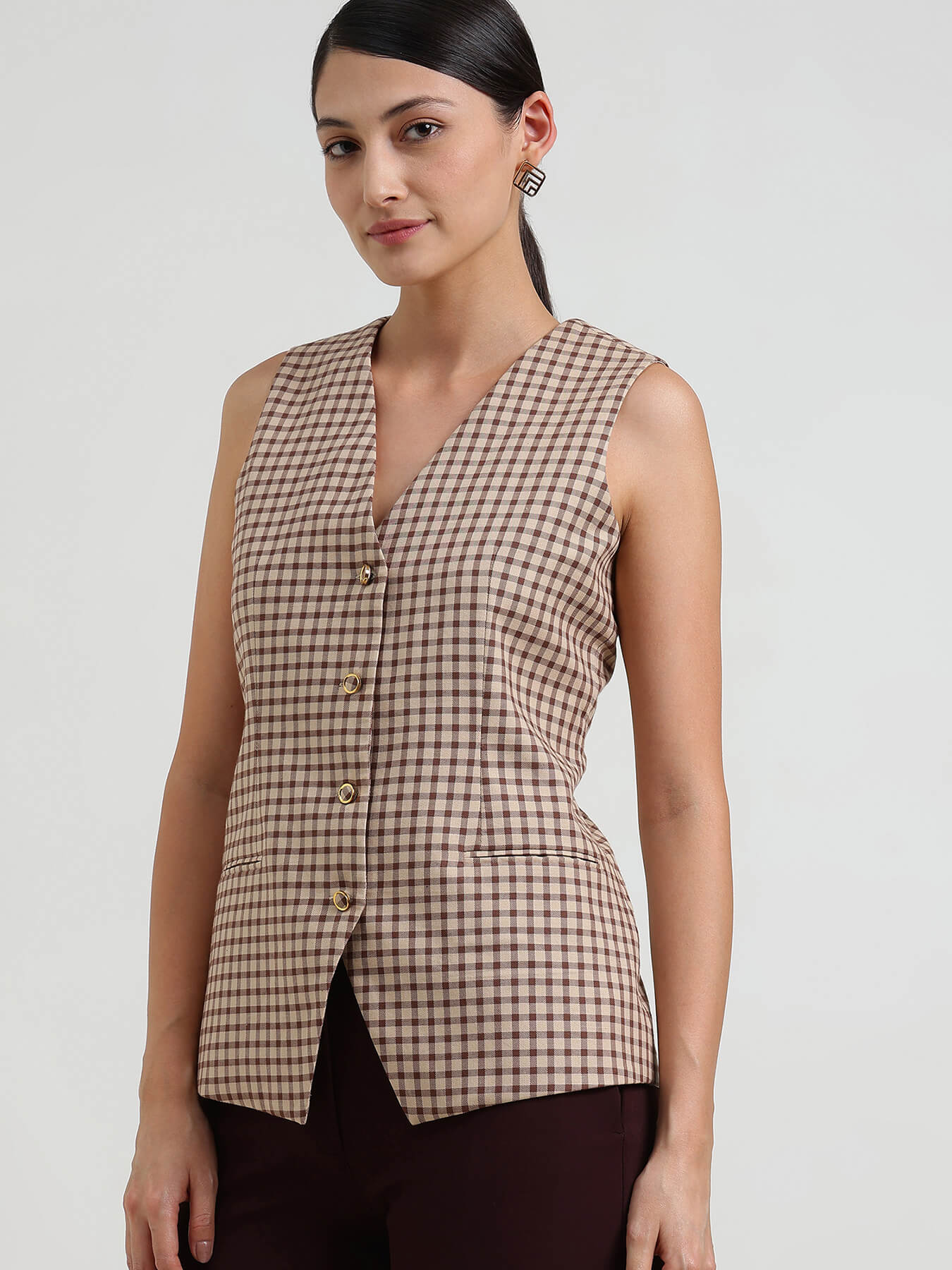 Gingham Waistcoat - Beige