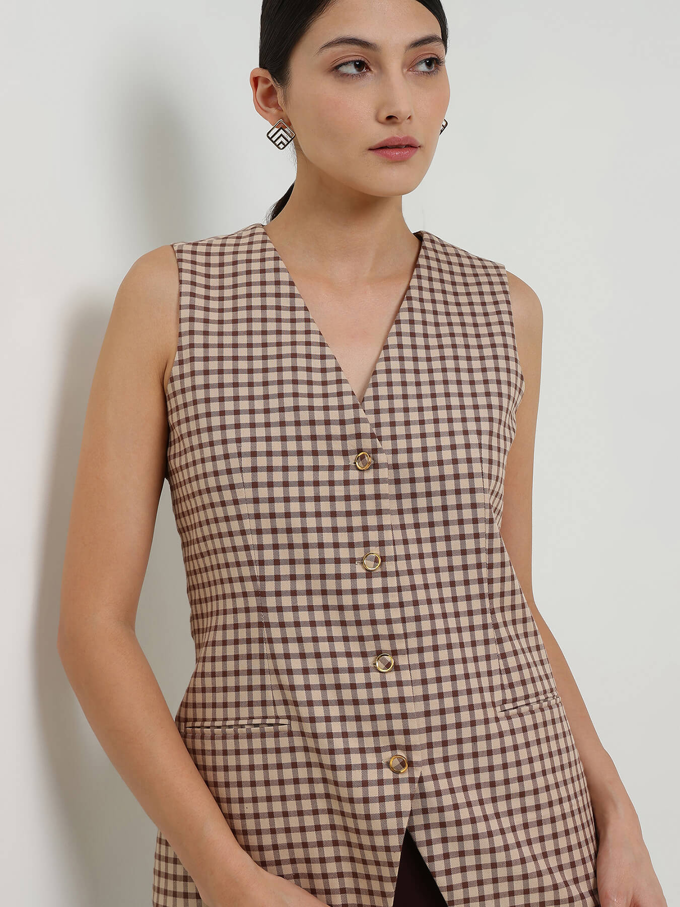 Gingham Waistcoat - Beige