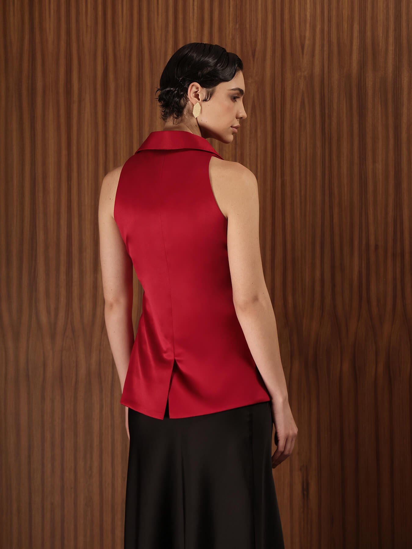 Satin Halter Vest - Red