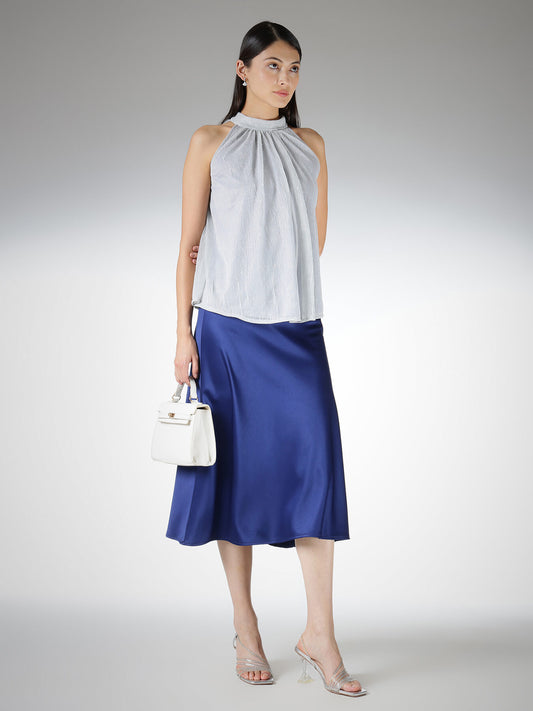 Lurex Halter Neck Top - Silver