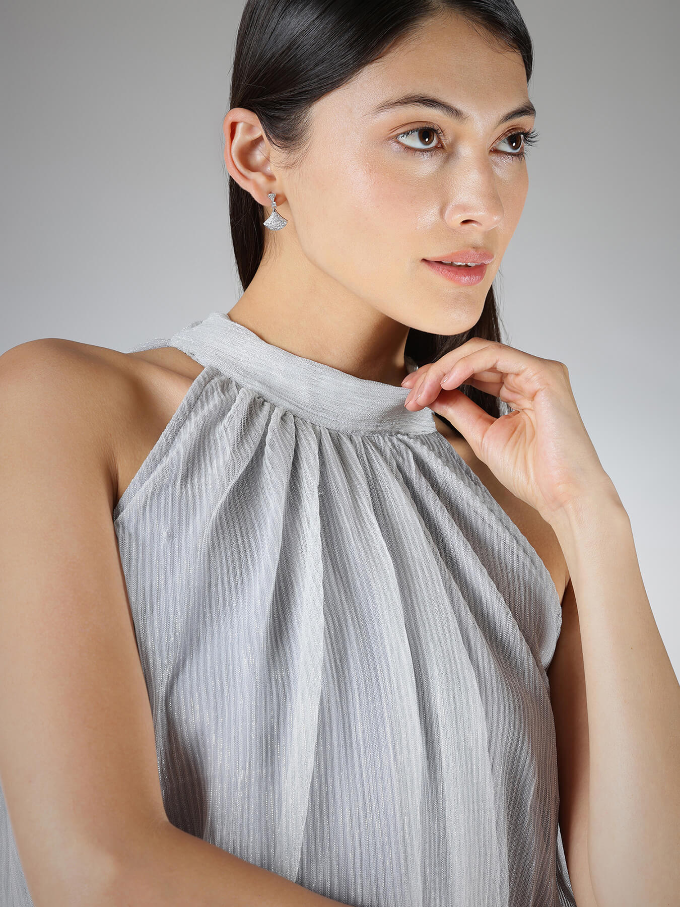 Lurex Halter Neck Top - Silver