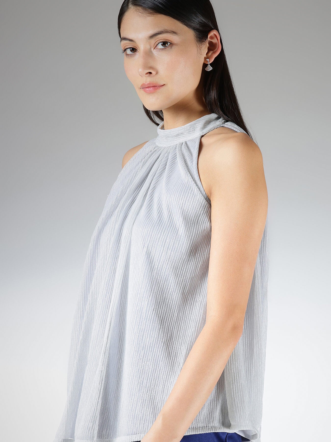 Lurex Halter Neck Top - Silver