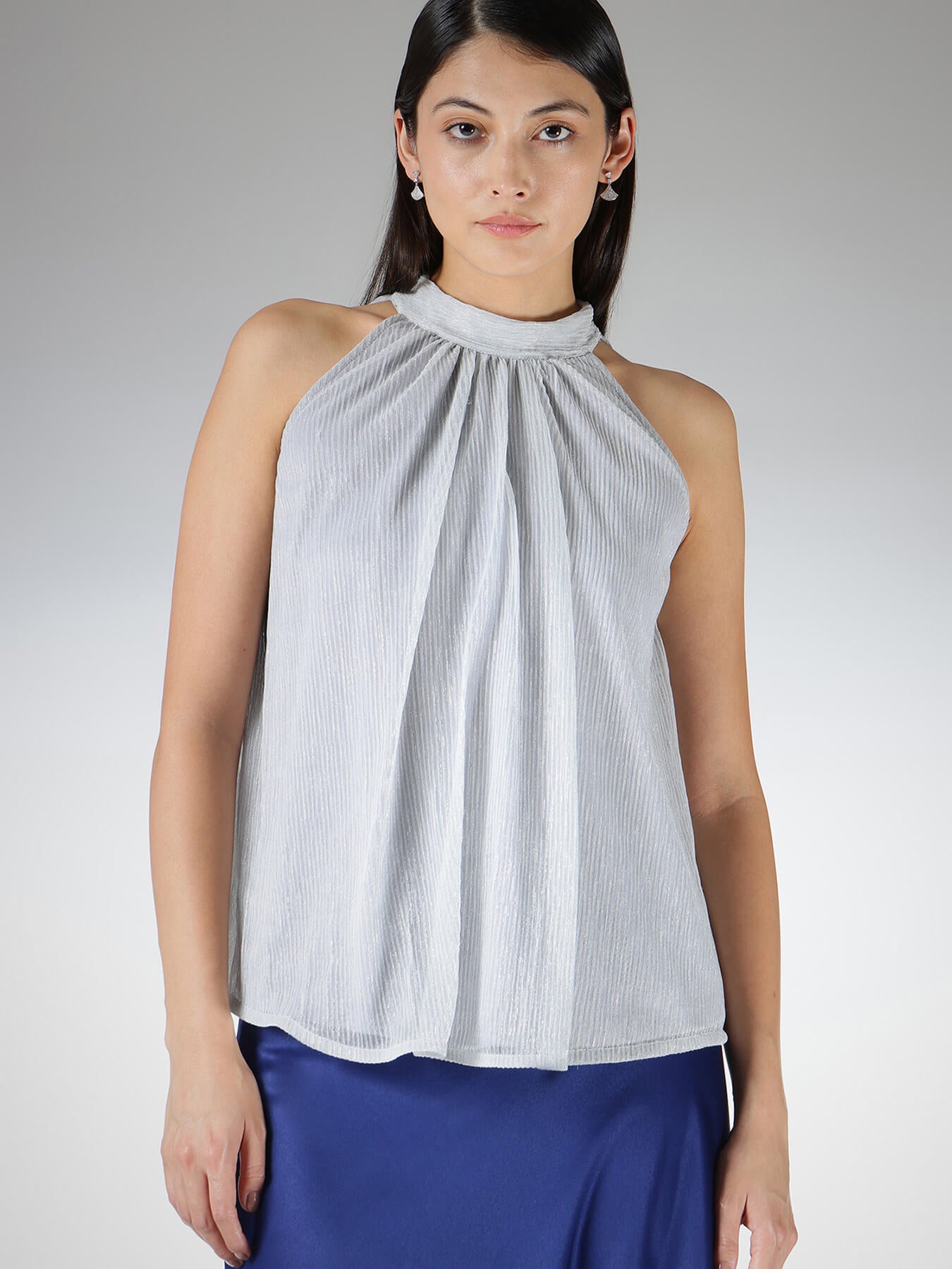 Lurex Halter Neck Top - Silver