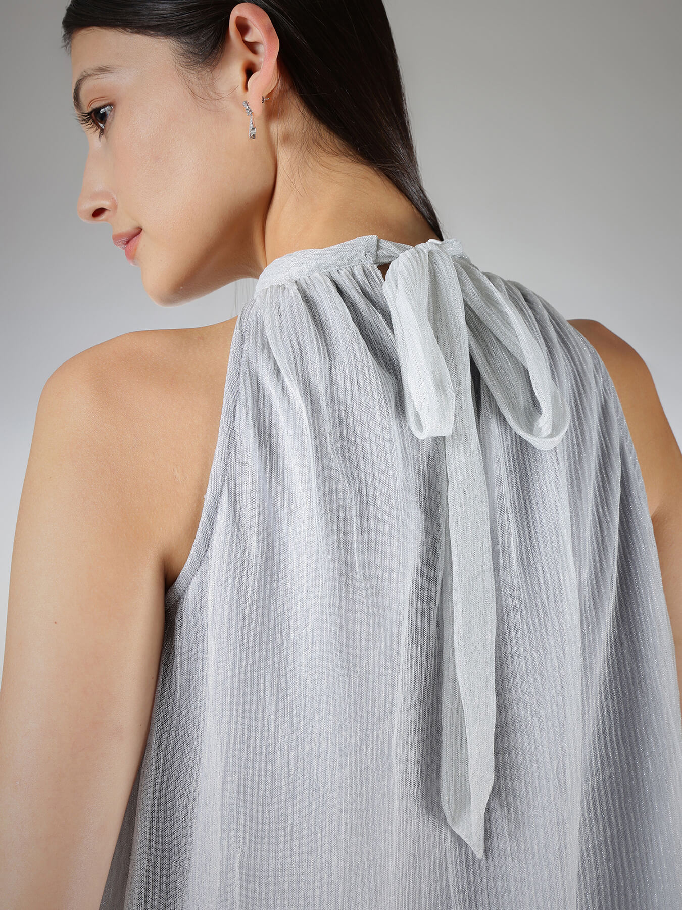 Lurex Halter Neck Top - Silver