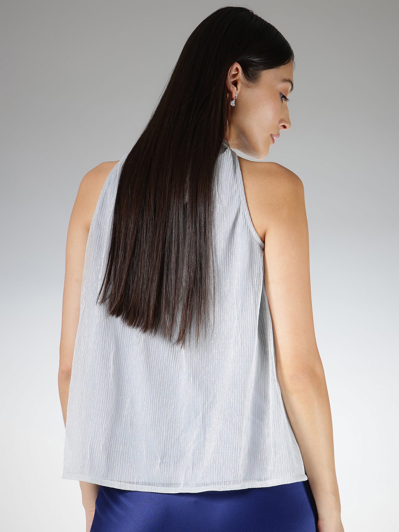 Lurex Halter Neck Top - Silver