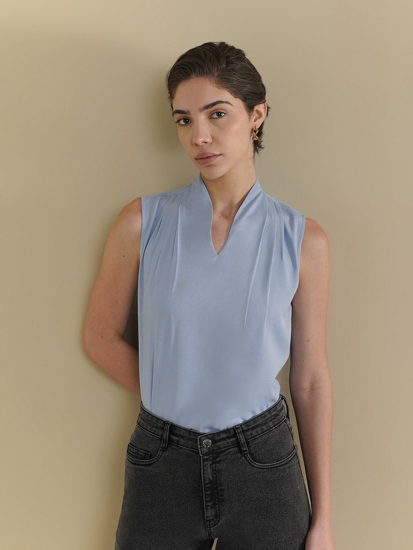 V-Neck Top - Light Blue