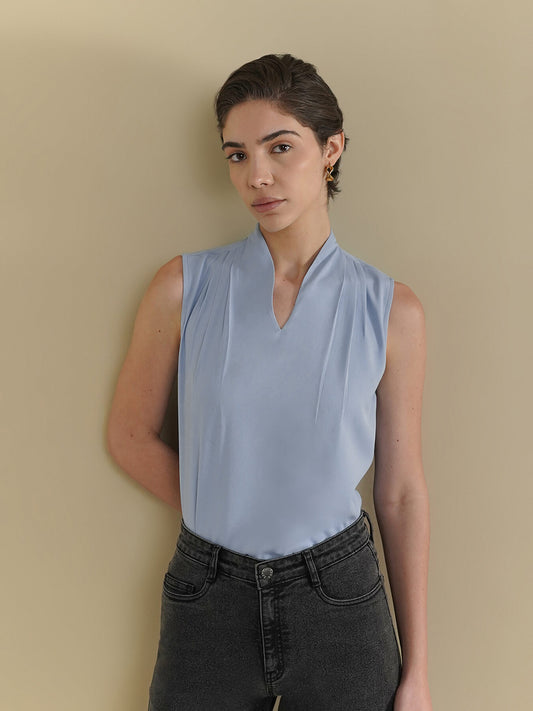 V-Neck Top - Light Blue