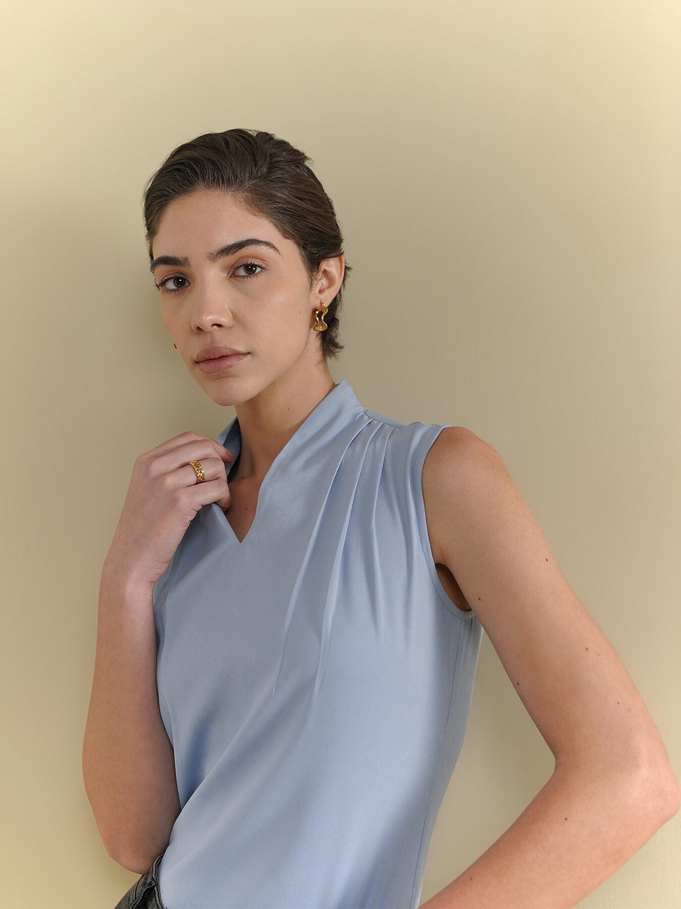 V-Neck Top - Light Blue