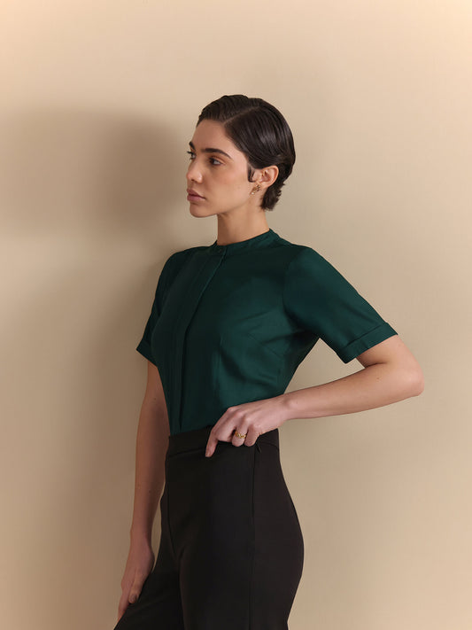 Mandarin Neck Top - Green