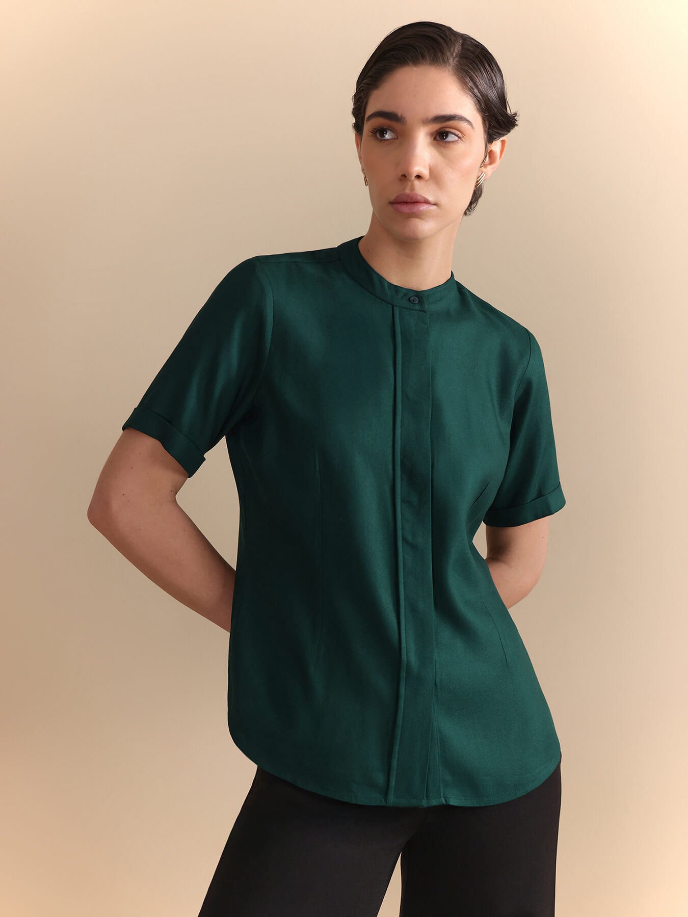Mandarin Neck Top - Green
