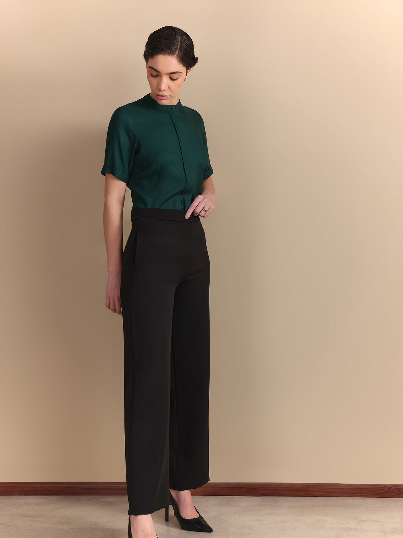 Mandarin Neck Top - Green