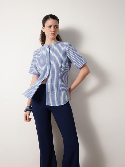 Pure Cotton Striped Top - Blue
