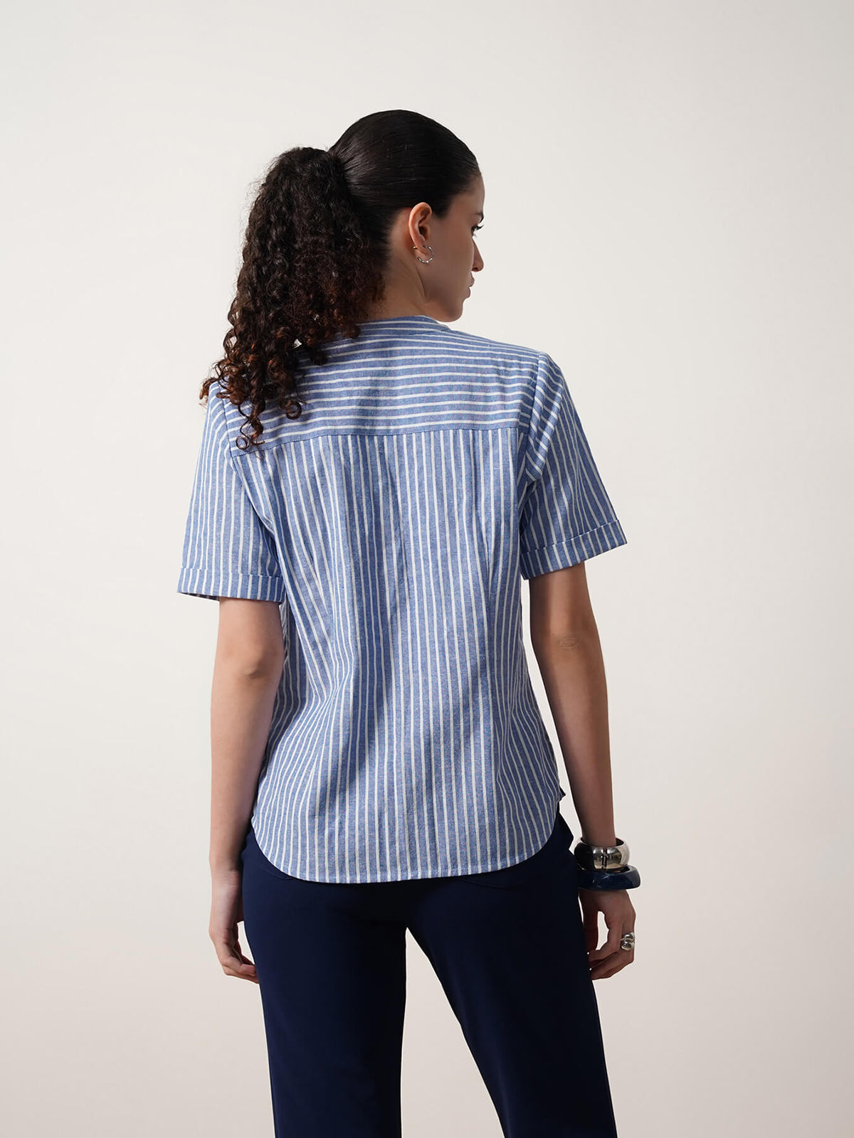 Pure Cotton Striped Top - Blue