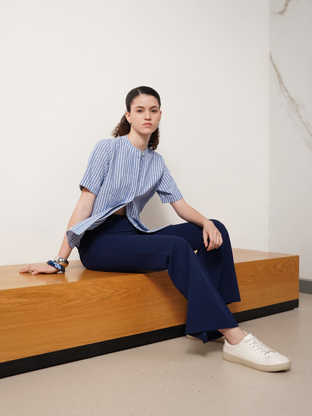 Pure Cotton Striped Top - Blue